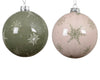 Boules de Noël vert sauge et rose poudré à motifs flocons (lot de 2)