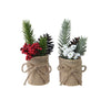Branche de sapin givrée en pot de jute avec baies rouges ou blanches – pour une décoration de Noël scintillante