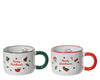 Lot de 2 mugs de Noël en grès à motifs festifs et anses colorées