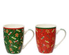 Lot de 2 mugs de Noël en porcelaine motifs festifs