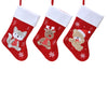 Lot de 3 chaussettes de Noël rouges broderies animaux