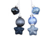 Lot de 4 décorations de Noël en verre émaillé mat et pailleté - bleu nuit et azur